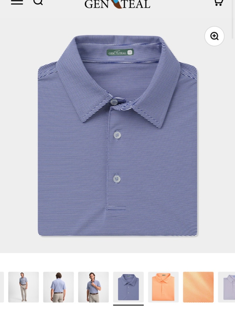 Gen Teal Men’s Blue Micro-Stripe Performance Polo Shirt Large NWOT